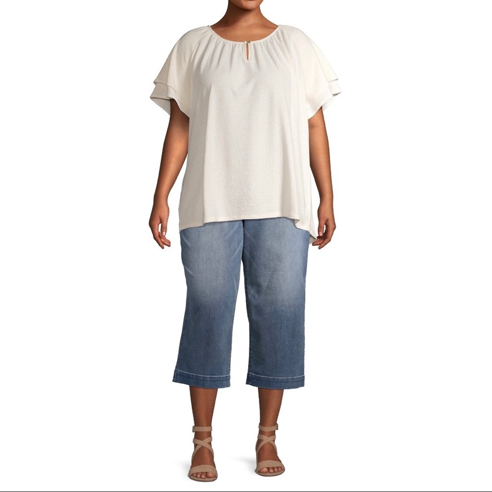 Ruffle Sleeve Peasant Top, Ivory